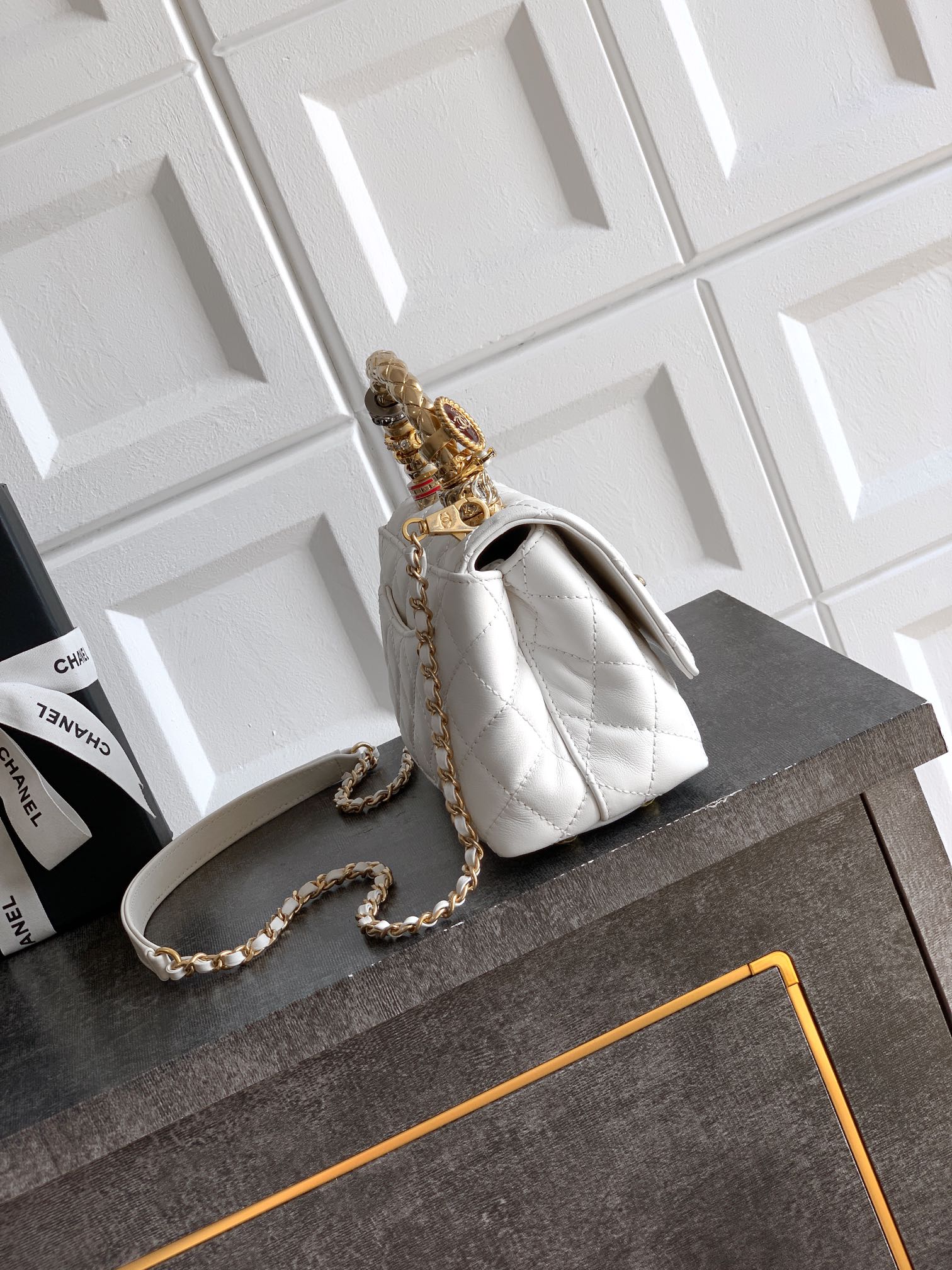 CHANEL 샤넬 금색 미니 링백 핸드백 체인백 가방 19cm