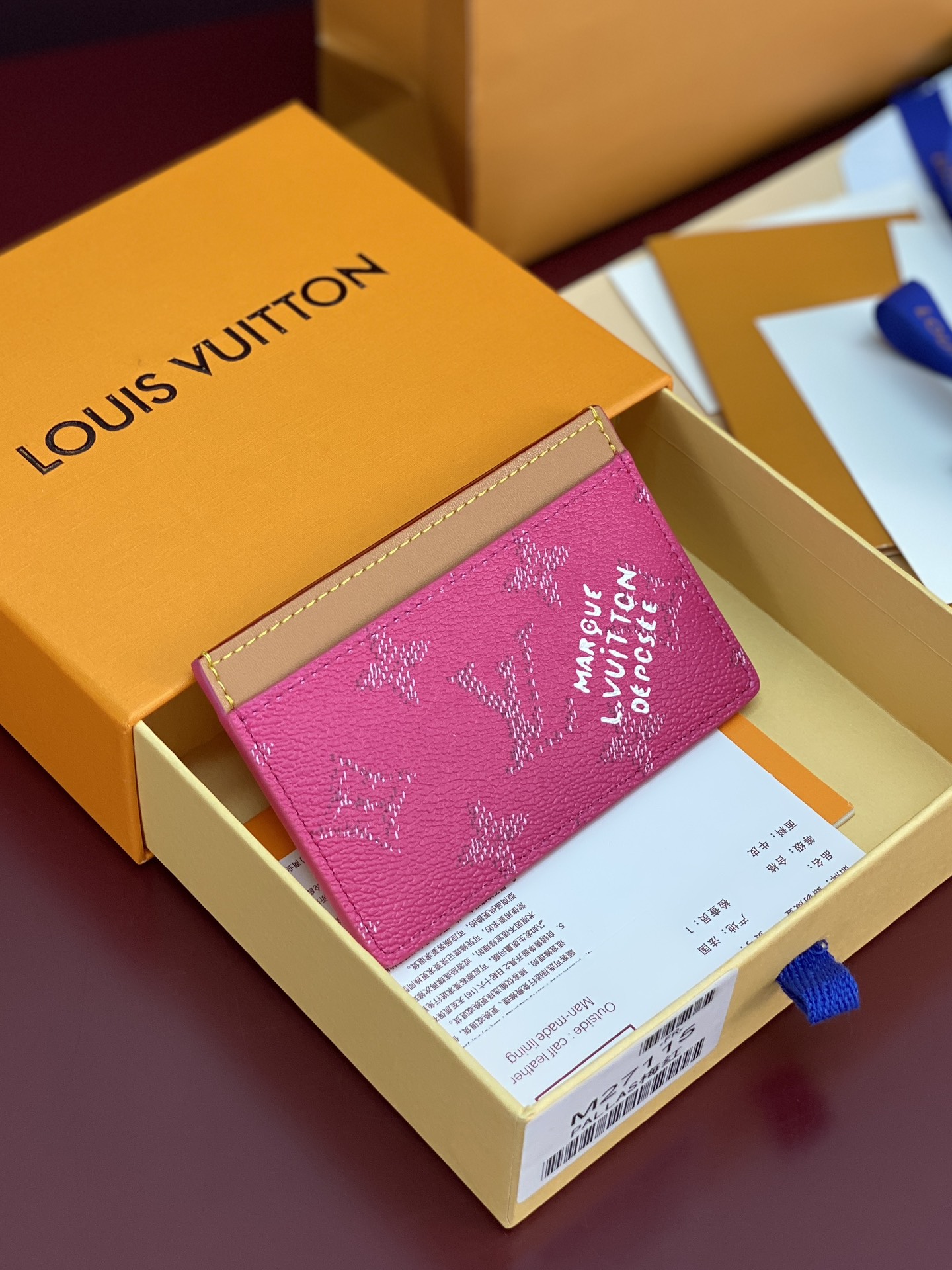 LV 루이비통 M27115 실크 프린트 핑크 카드지갑