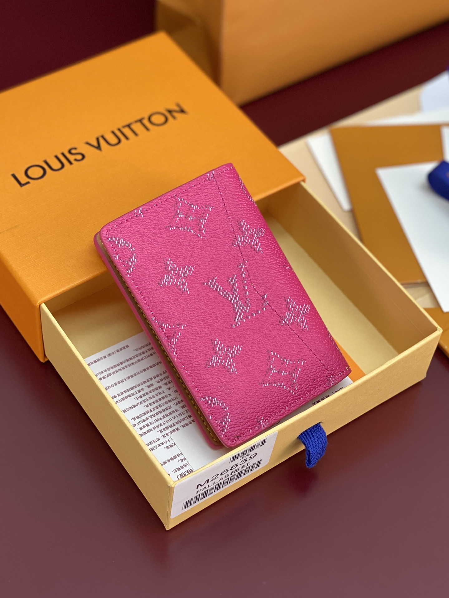 LV 루이비통 M26839 실크 프린트 핑크 포켓 카드 지갑 월렛