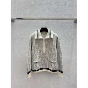 Dior CD 디올 배색 로고 카라 반 하프 집업 니트 긴팔 의류