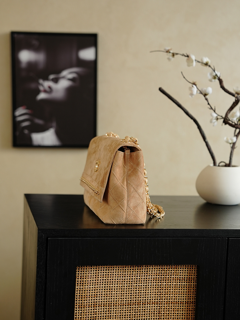 Chanel 샤넬 빈티지 밀크티 컬러 스웨이드 체인 CF 체인백 숄더백 가방