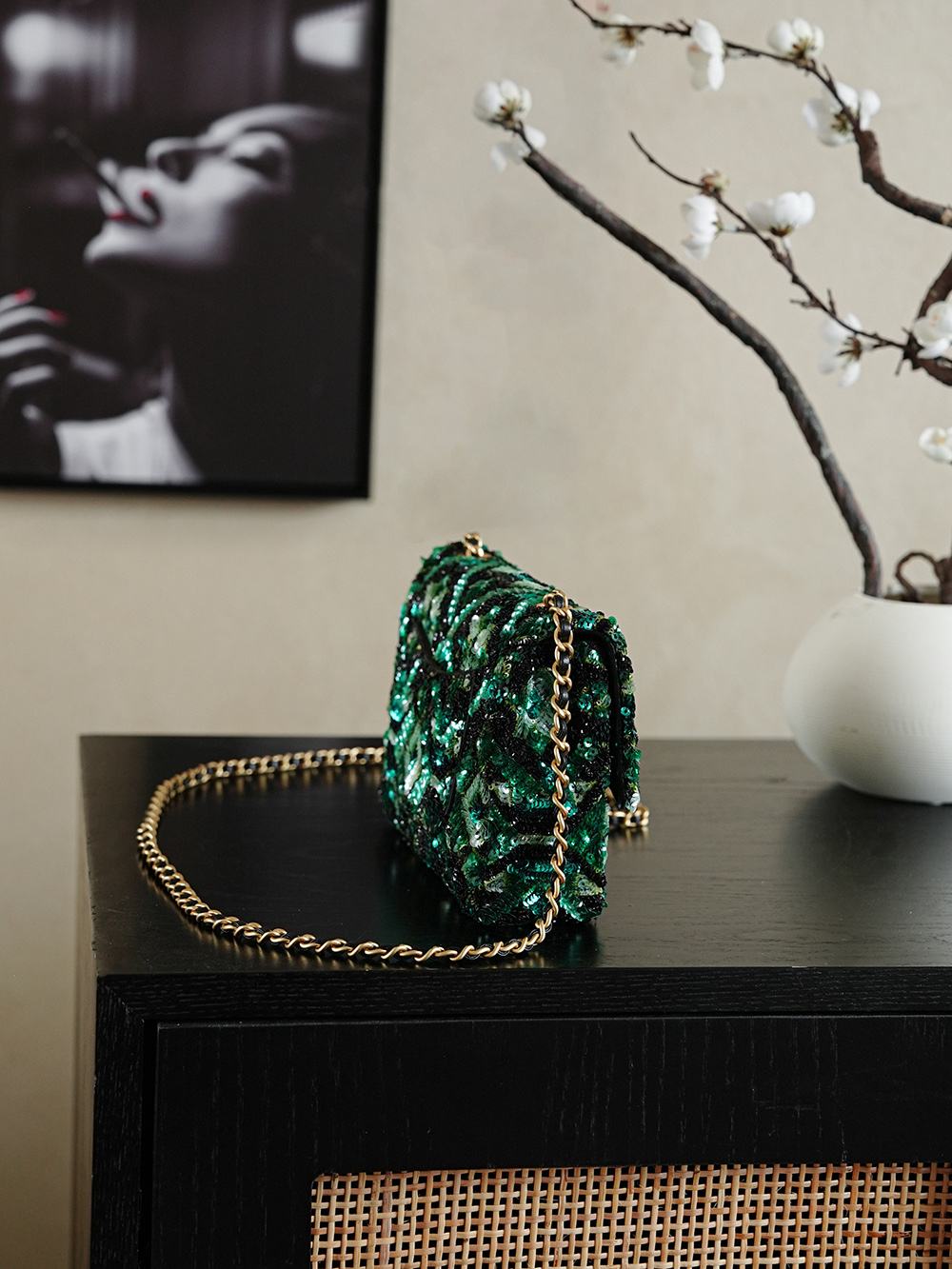 Chanel 샤넬 메티에 다르(고급 공방) 에메랄드 비즈자수 CF 숄더백 가방