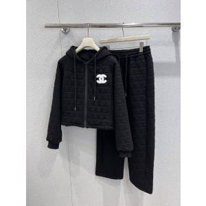Chanel 샤넬 클래식 퀼팅 후드 집업 자켓 + 팬츠 바지 세트 셋업 의류