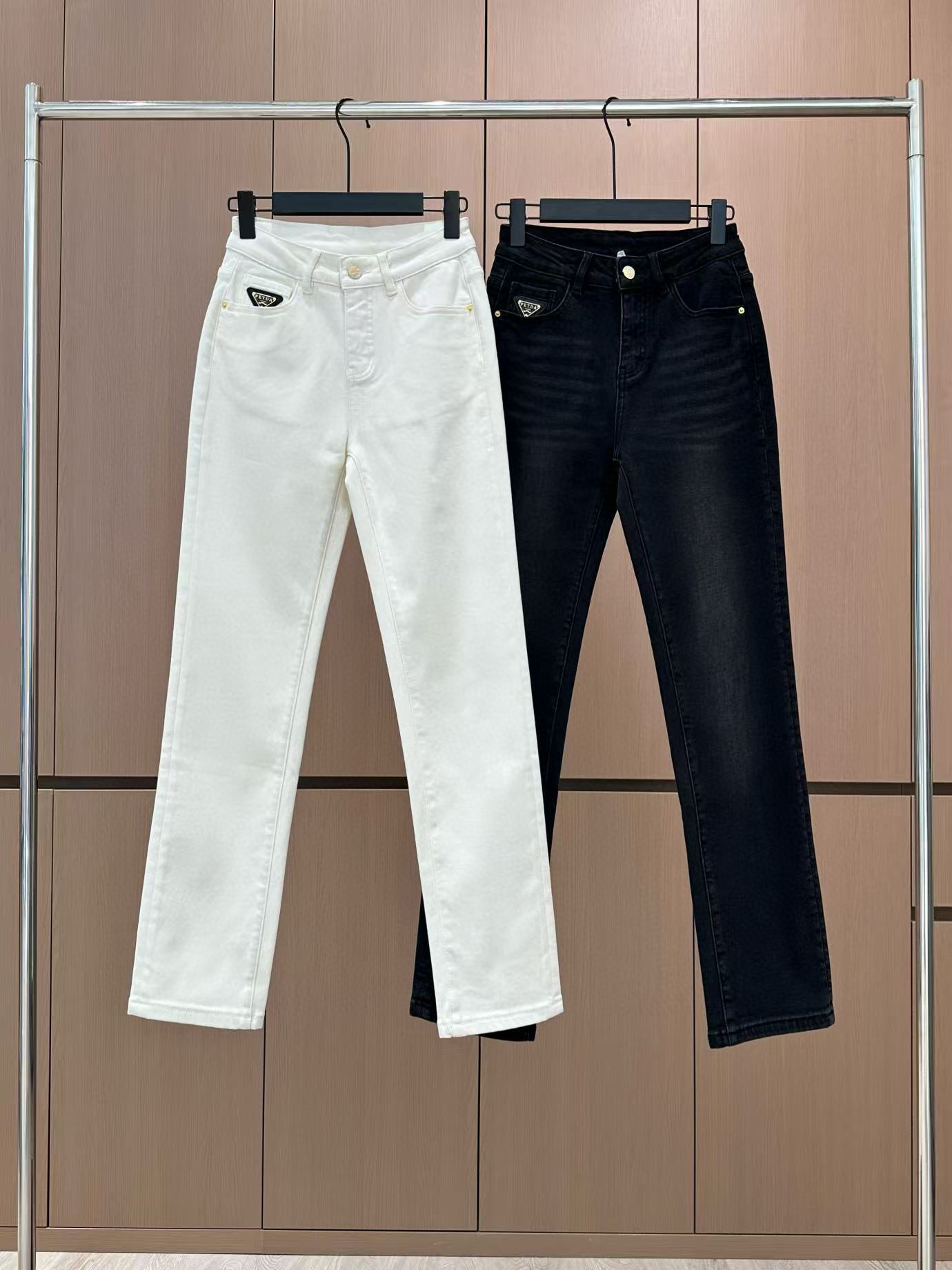 PRADA 프라다 오리지널 역삼각 밍크 워싱 스키니 진 팬츠 바지 의류