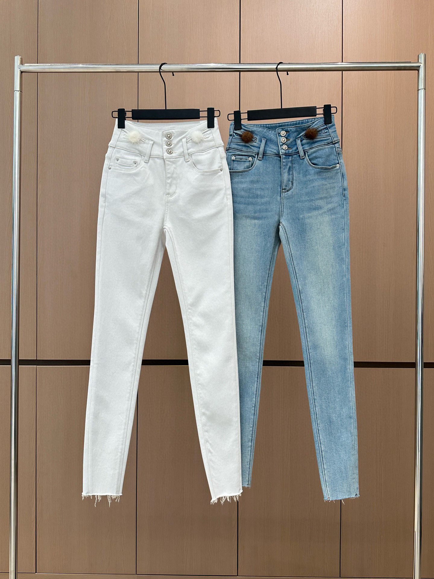 Chanel 샤넬 오리지널 퍼 밍크 라이닝 스키니 진 청바지 팬츠 의류