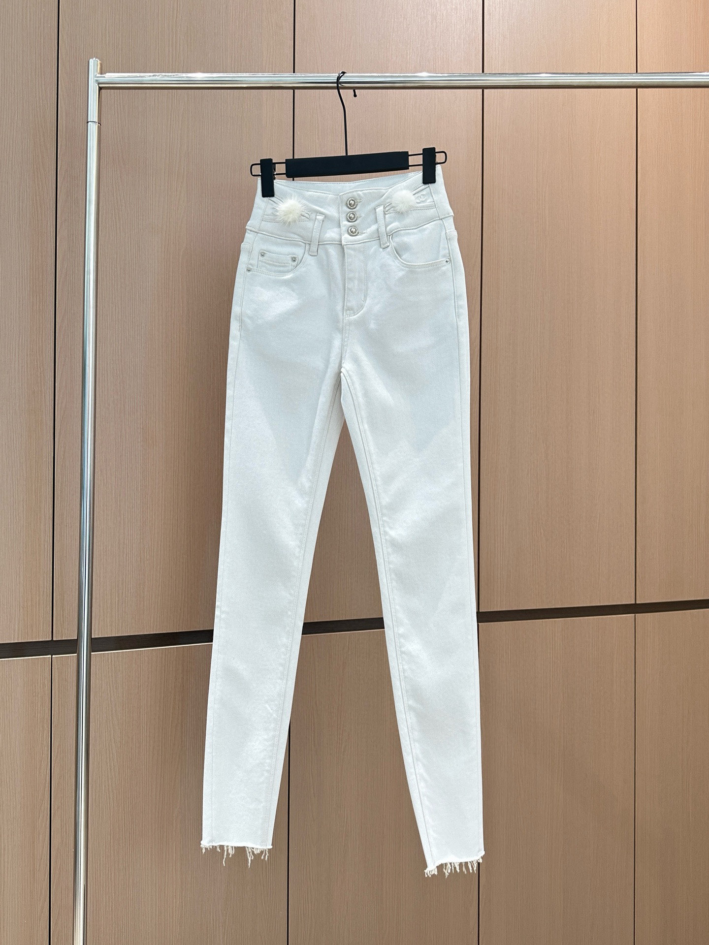 Chanel 샤넬 오리지널 퍼 밍크 라이닝 스키니 진 청바지 팬츠 의류