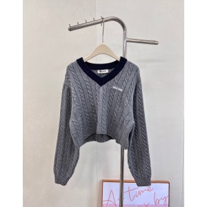 miumiu 미우미우 케이블 니트 컬러 블록 크롭 스웨터 의류