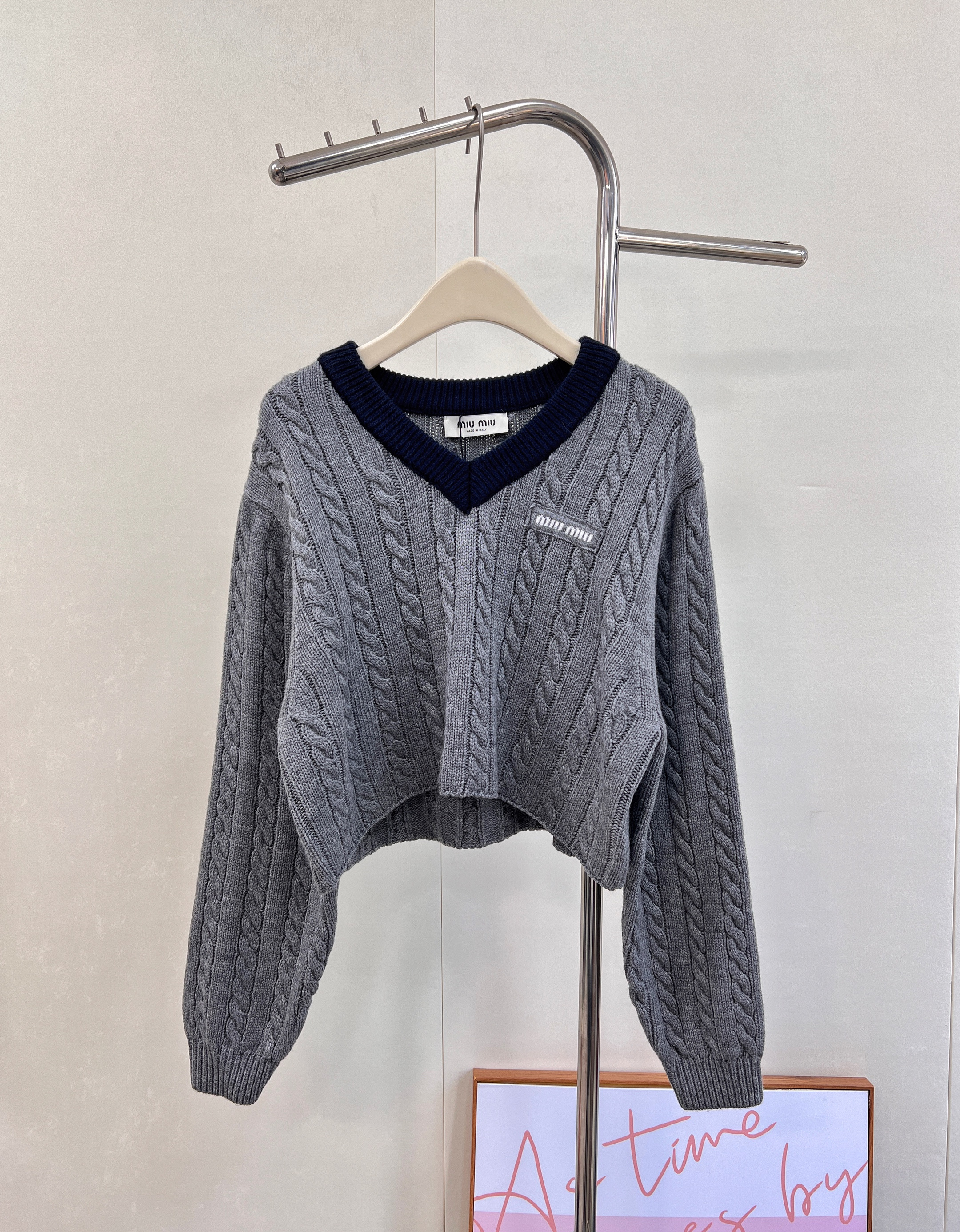 miumiu 미우미우 케이블 니트 컬러 블록 크롭 스웨터 의류