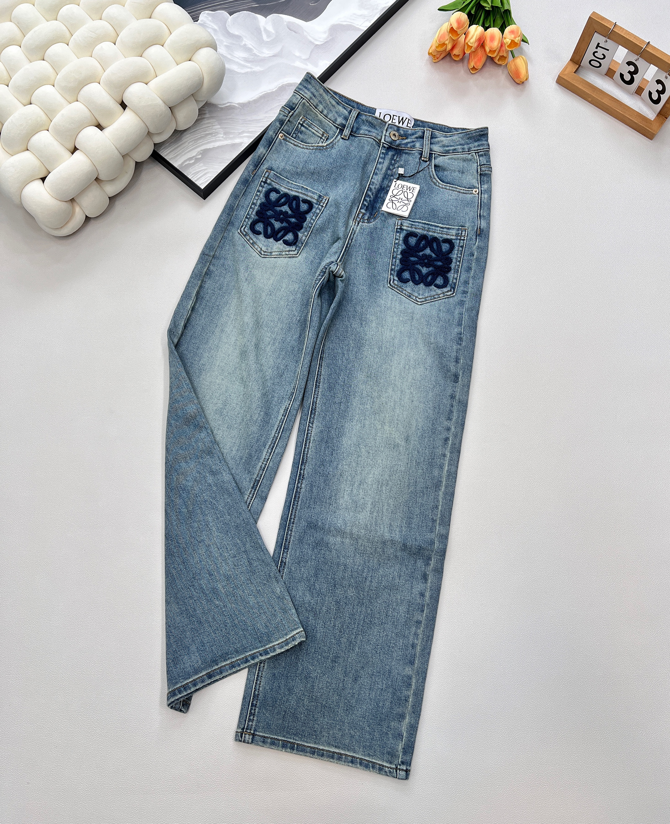 LOEWE 로에베 하이웨이스트 스트레이트 데님 팬츠 청바지 의류