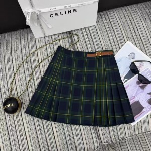 CELINE 셀린느 체크 플리츠 숏 스커트 치마 의류