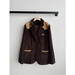 miumiu 미우미우 코듀로이 & 스웨이드 패치워크 블레이저 자켓 재킷 의류