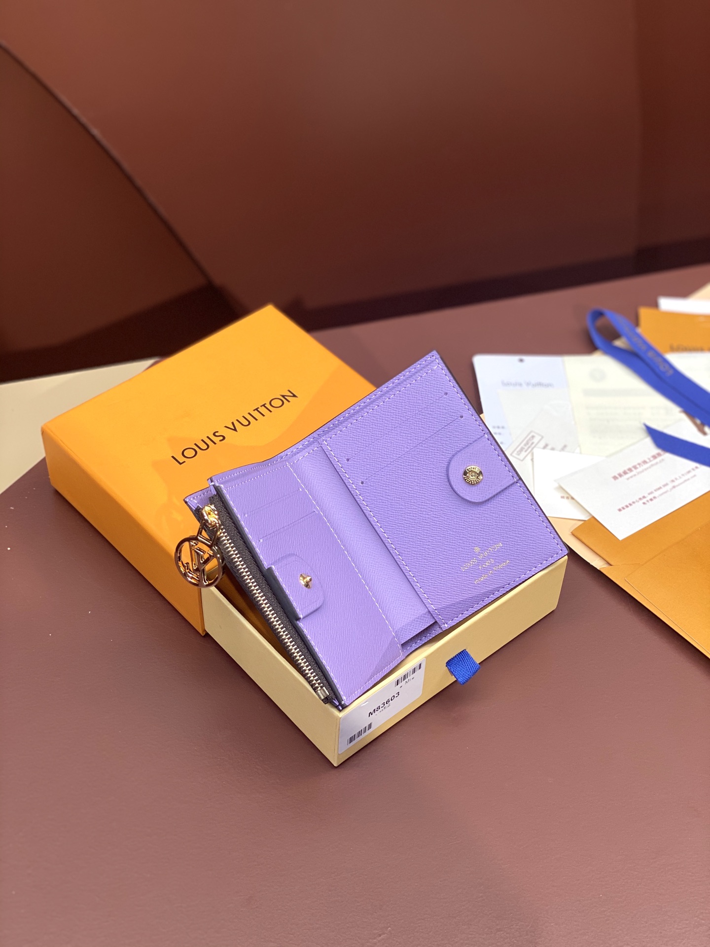 LV 루이비통 M83603 Portefeuil Lisa 카드 지갑 (퍼플 블루)