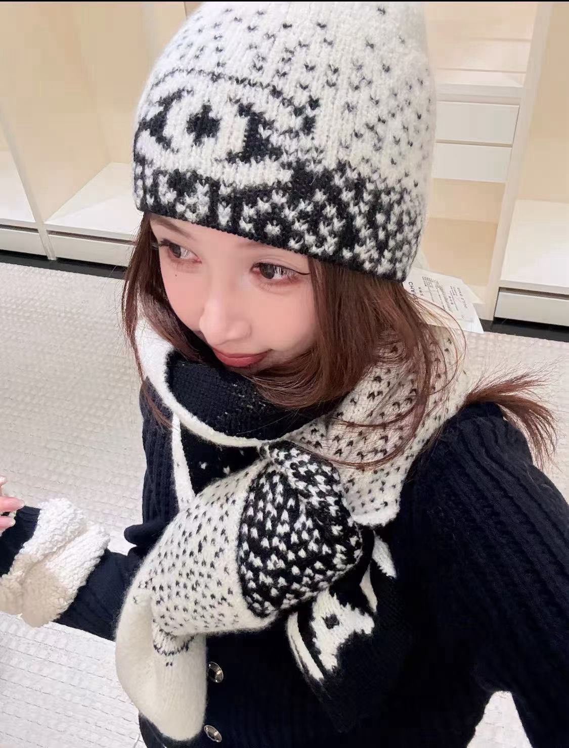 CHANEL 샤넬 스키 라인 니트 캐시미어 비니 모자