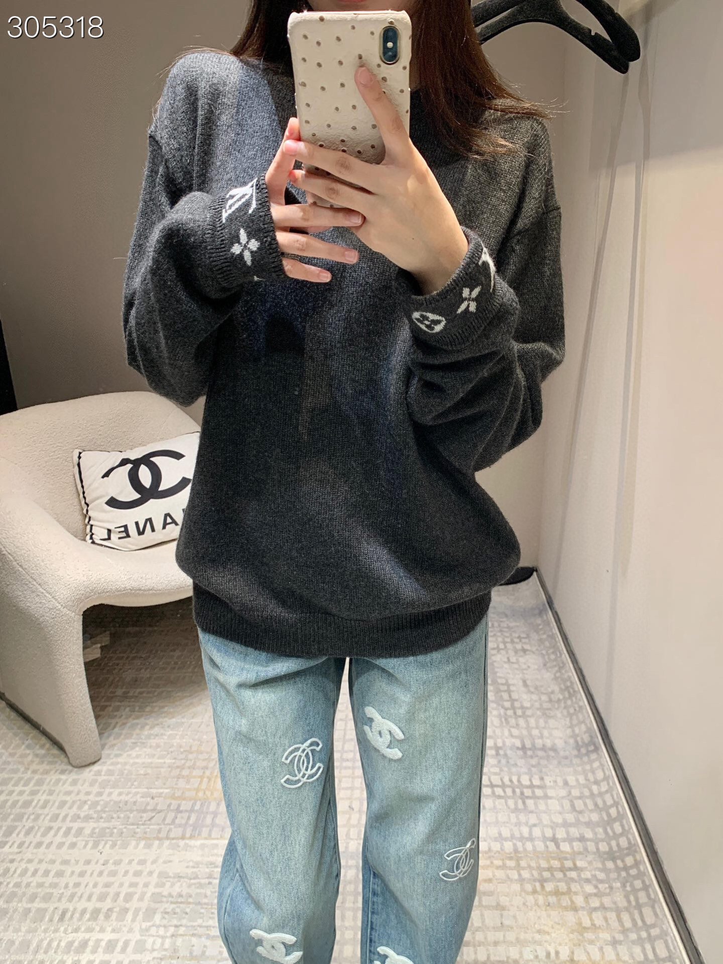 LV 루이비통 소매 자카드 캐시미어 니트 의류