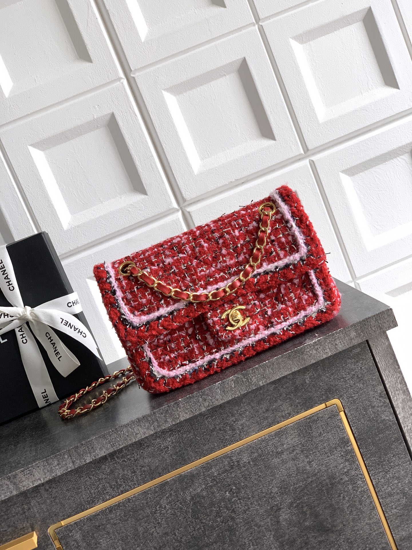 Chanel 샤넬 중형 23cm｜더블 플랩 · 25K 신상 트위드 백 (피치 핑크) 가방
