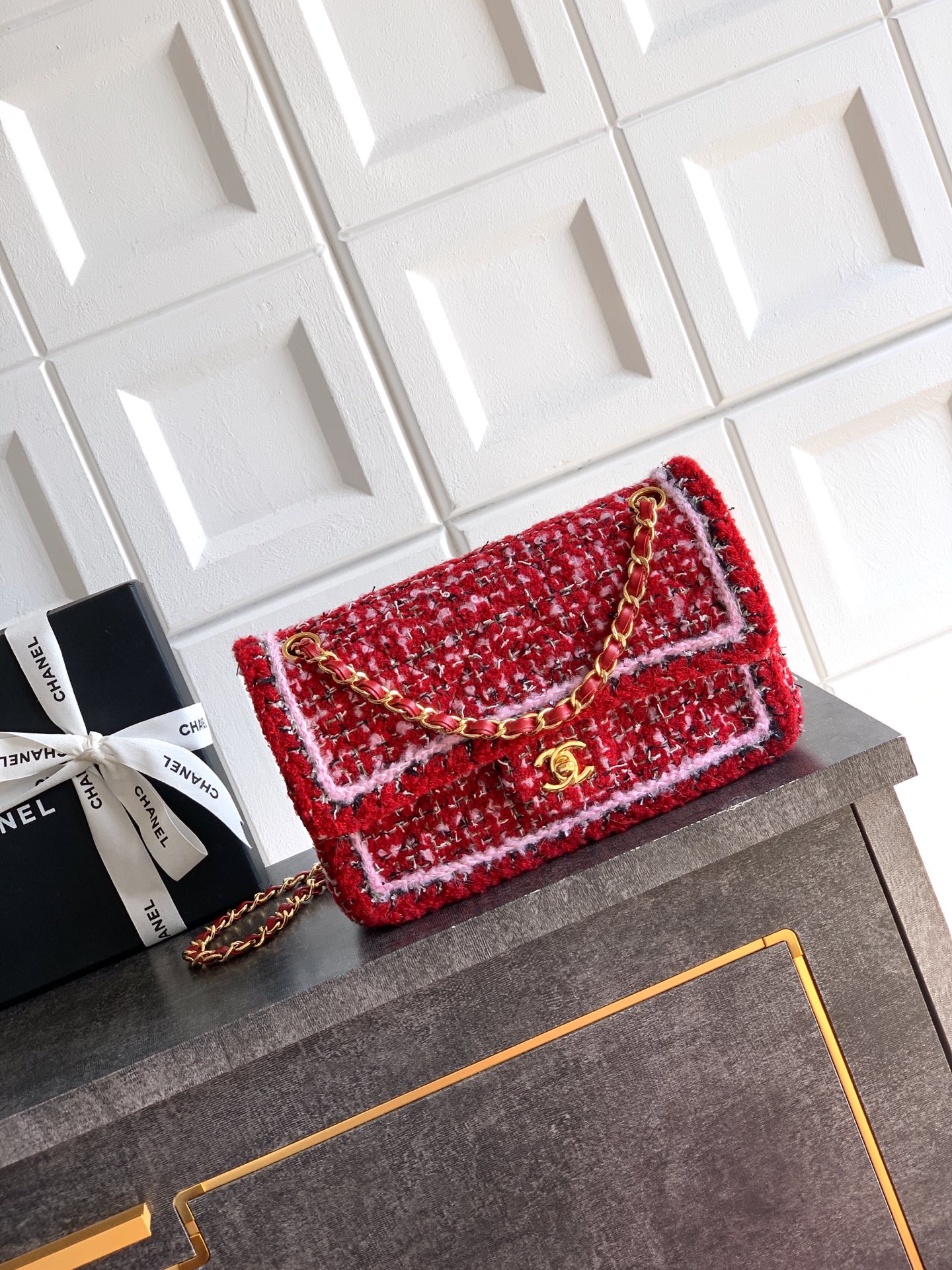 Chanel 샤넬 라지 25cm｜더블 플랩 · 25K 신상 트위드 백 (피치 핑크) 가방