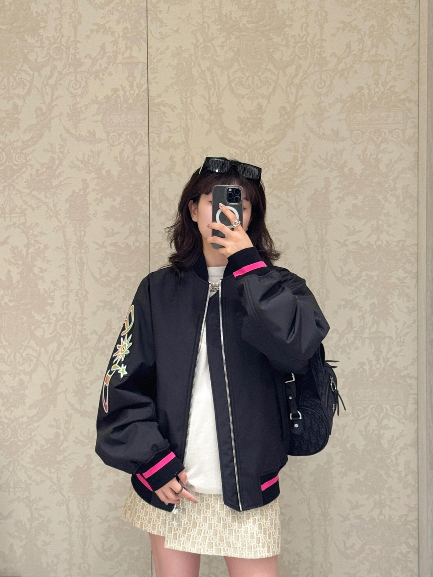 Dior CD 디올 47 네온 핑크 파이핑 바시티 점퍼 자켓 재킷 의류