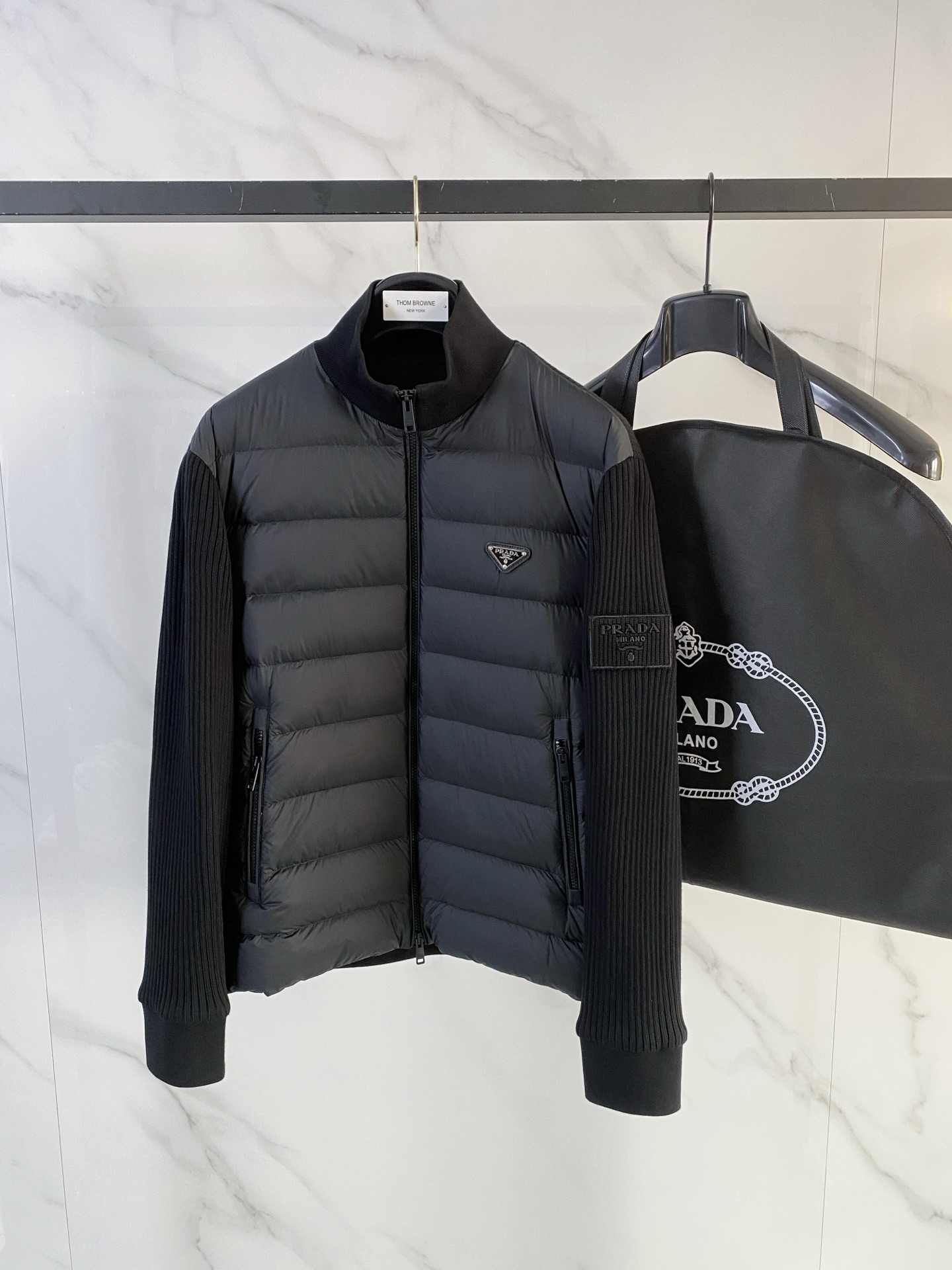 Prada 프라다 남성 니트 믹스 다운 패딩 점퍼 재킷 의류