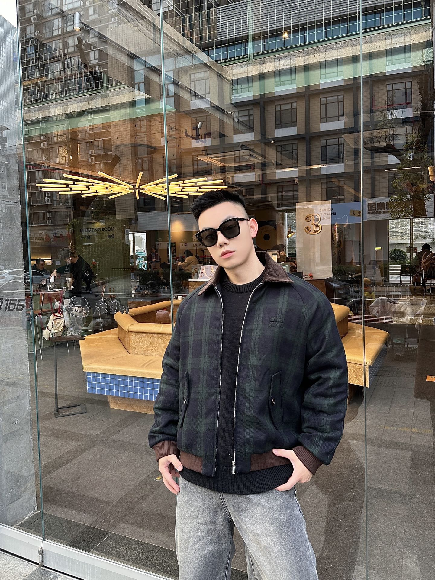 MIUMIU 미우미우 배색 체크 트윌 자켓 재킷 의류