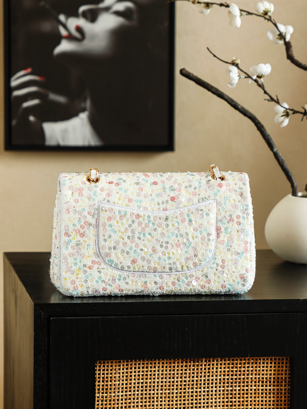 Chanel 샤넬 26C 트위드 시퀸 시리즈 - CF 미디엄 숄더백 가방