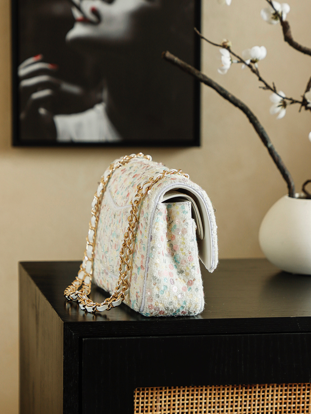 Chanel 샤넬 26C 트위드 시퀸 시리즈 - CF 미디엄 숄더백 가방