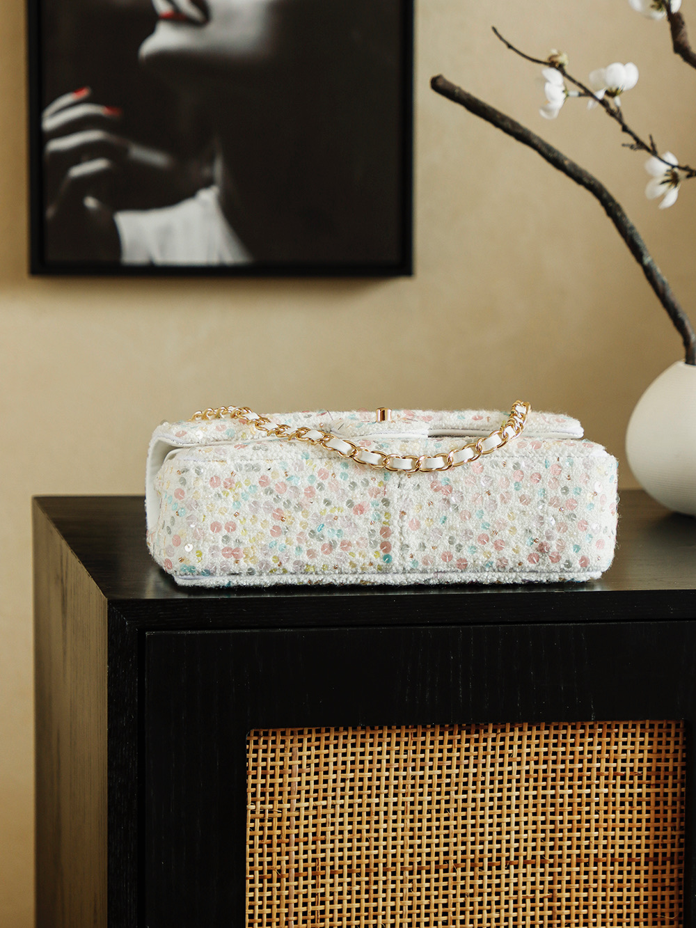 Chanel 샤넬 26C 트위드 시퀸 시리즈 - CF 미디엄 숄더백 가방