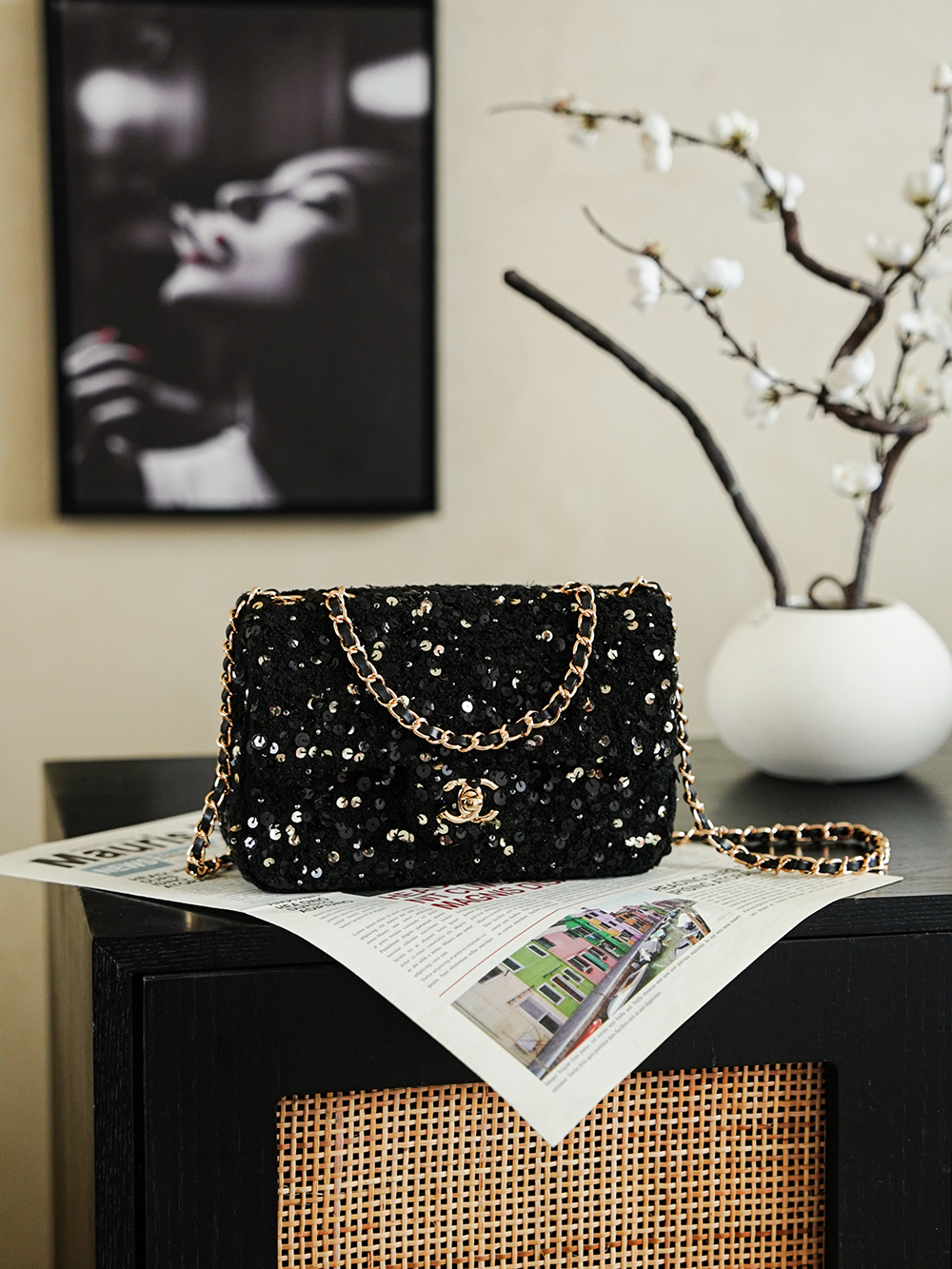 Chanel 26c 샤넬 트위드 시퀸 CF 플랩백 숄더백 가방