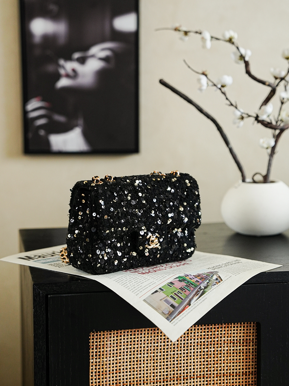 Chanel 26c 샤넬 트위드 시퀸 CF 플랩백 숄더백 가방