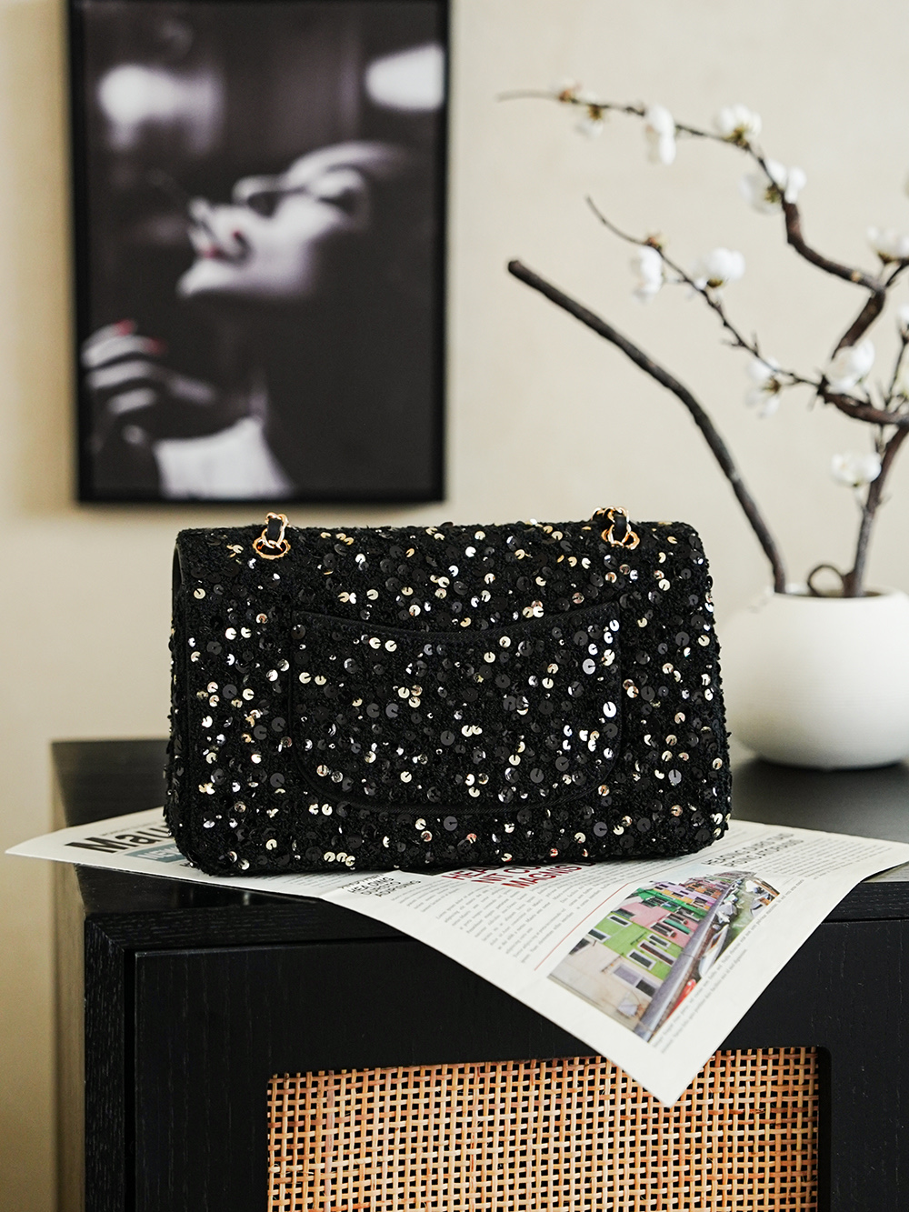 Chanel 26c 트위드 시퀸 CF 샤넬 플랩백 숄더백 가방 (라지)