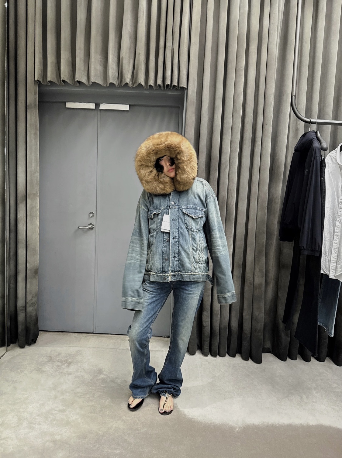 Balenciaga 발렌시아가 퍼 카라 데님 자켓 재킷 의류