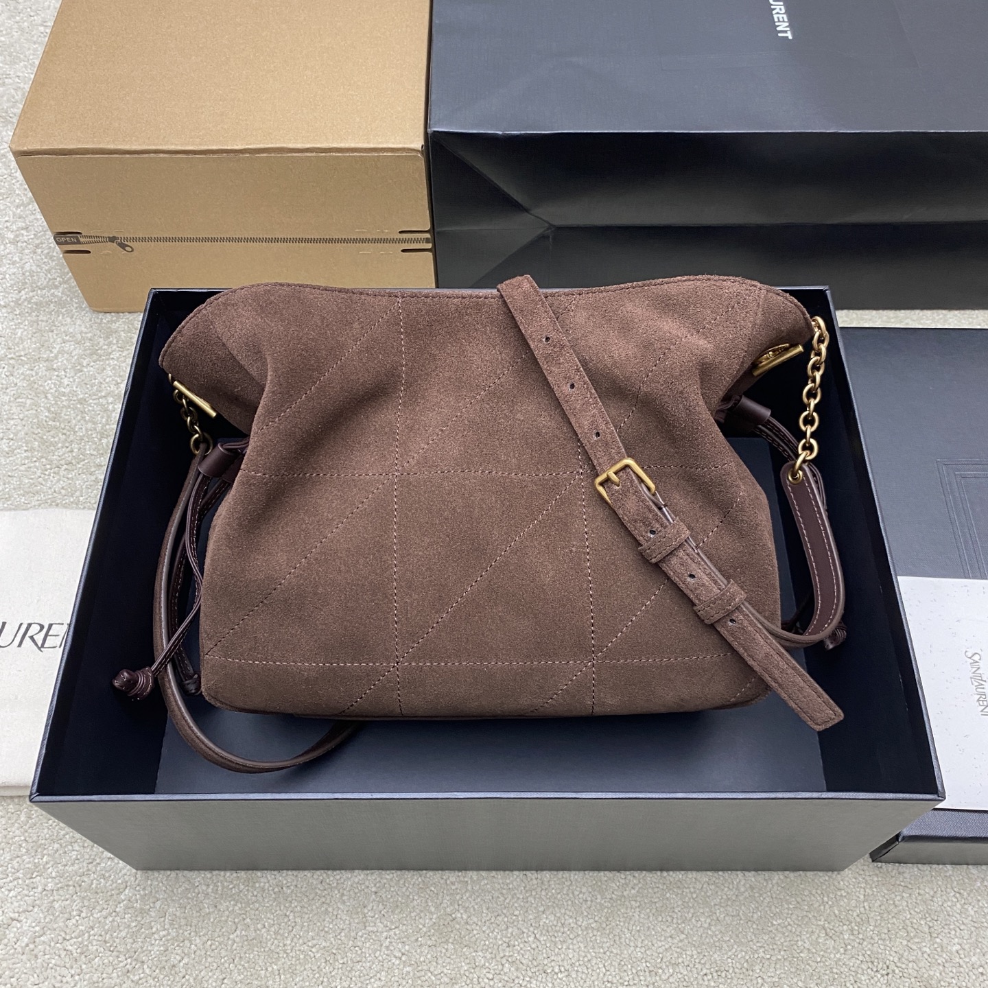 생로랑(YSL) 제이미 4.3 커피 스웨이드 미니 토트백 숄더백 가방