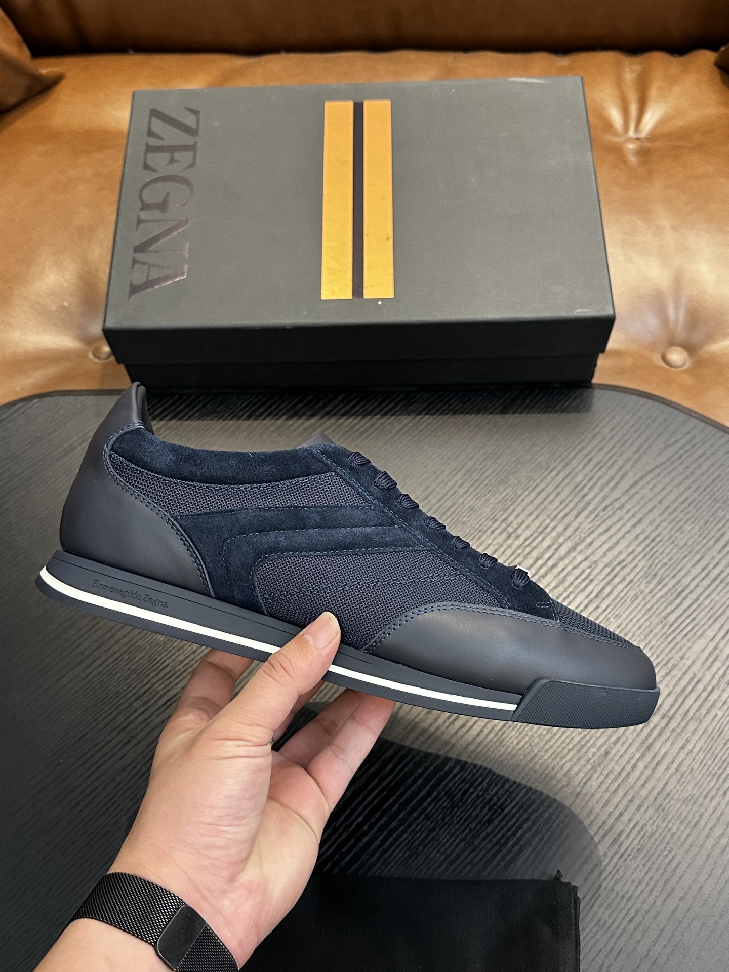 제냐(Zegna) 트리플 스티치 몬테(Monte) 런웨이 스니커즈 신발