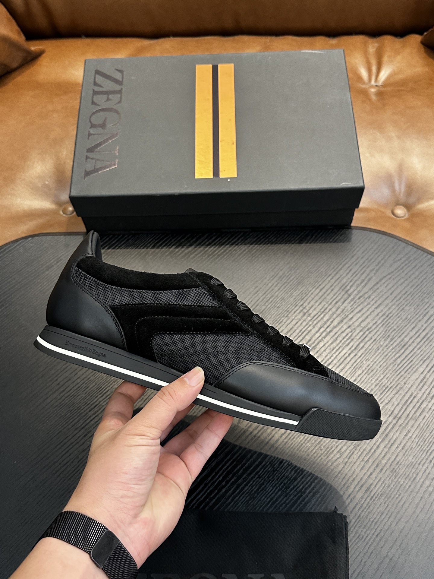 제냐(Zegna) 트리플 스티치 몬테(Monte) 런웨이 스니커즈 신발