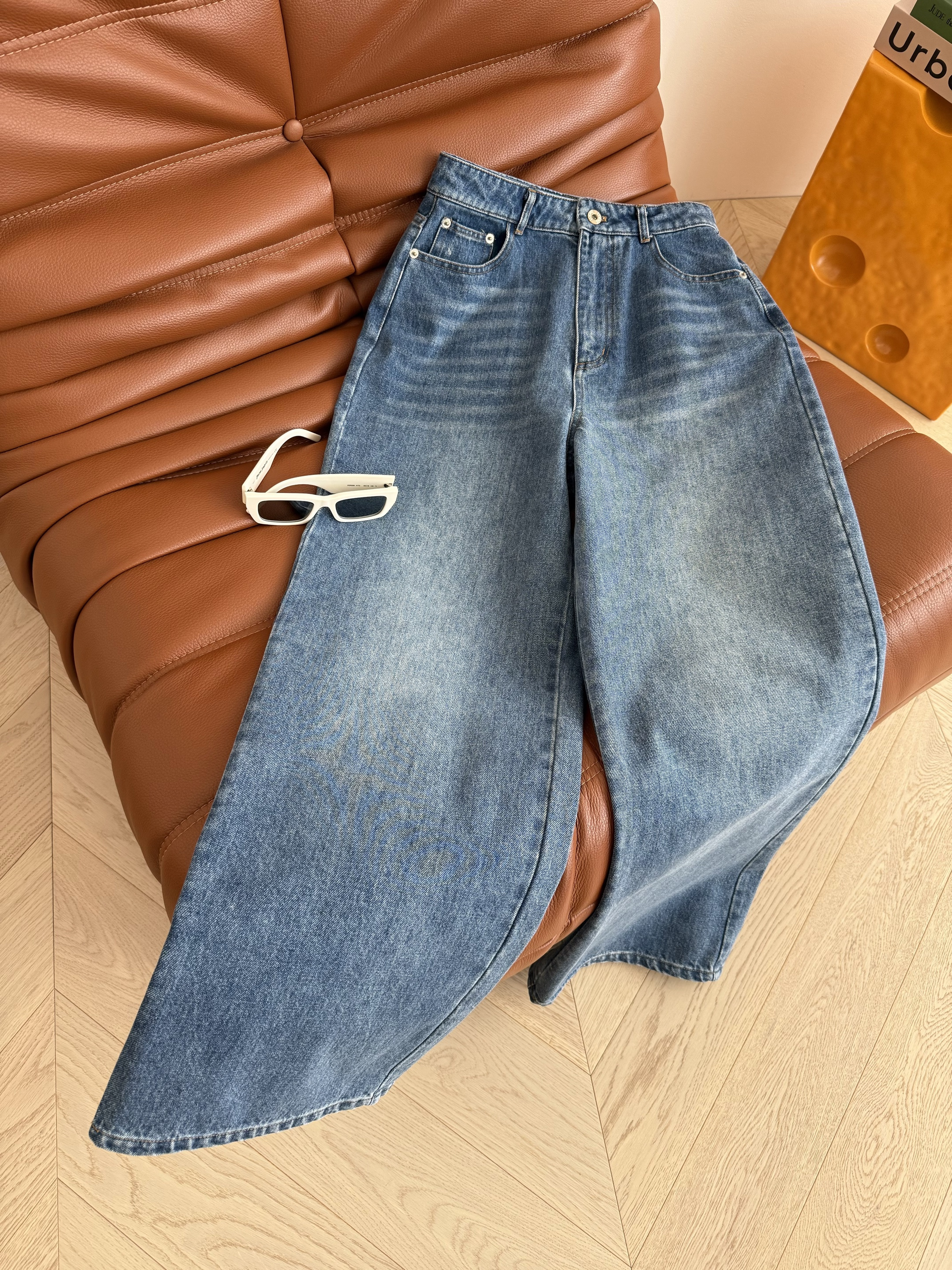 Loewe 로에베 빈티지 블루 로고 자수 스트레이트 데님 팬츠 청바지 의류