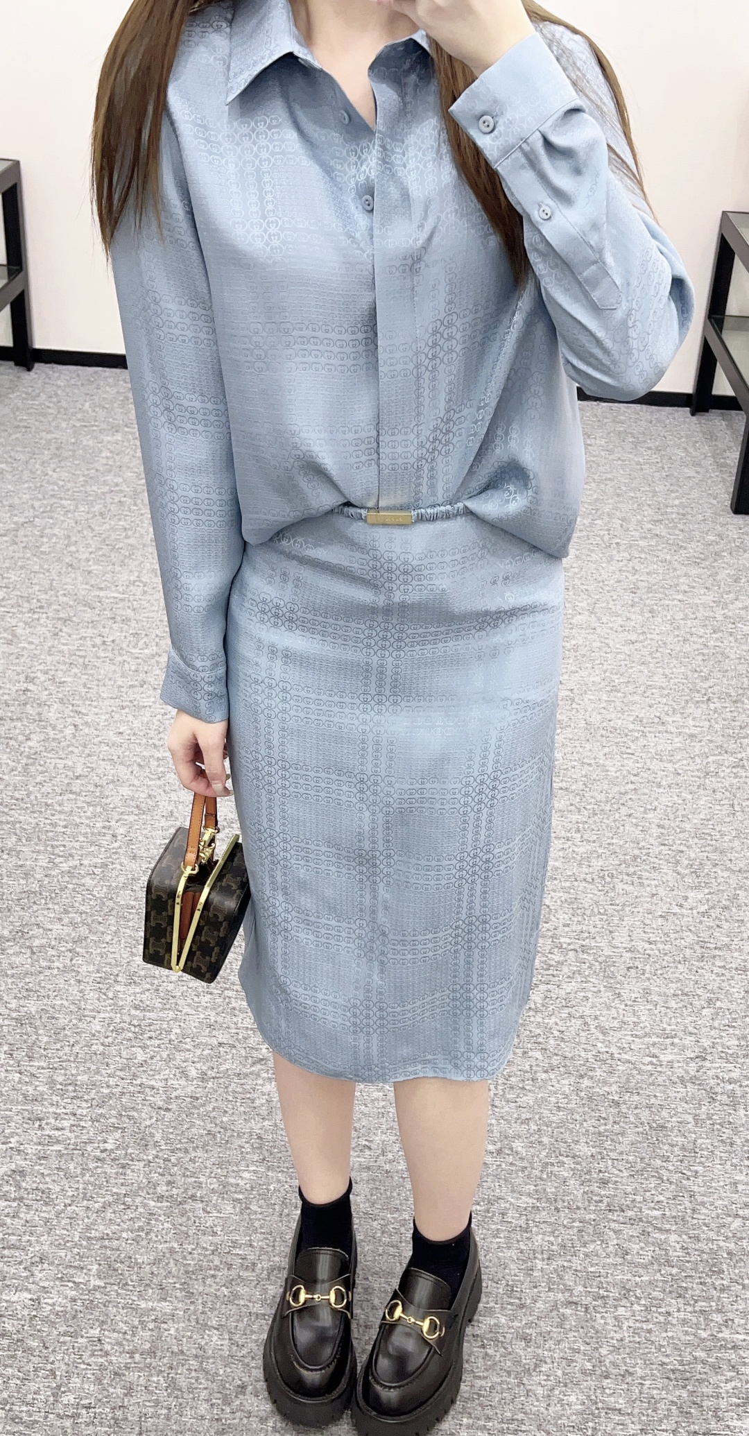 구찌(Gucci) 자카드 실크 셔츠 & 스커트 치마 셋업 세트 의류