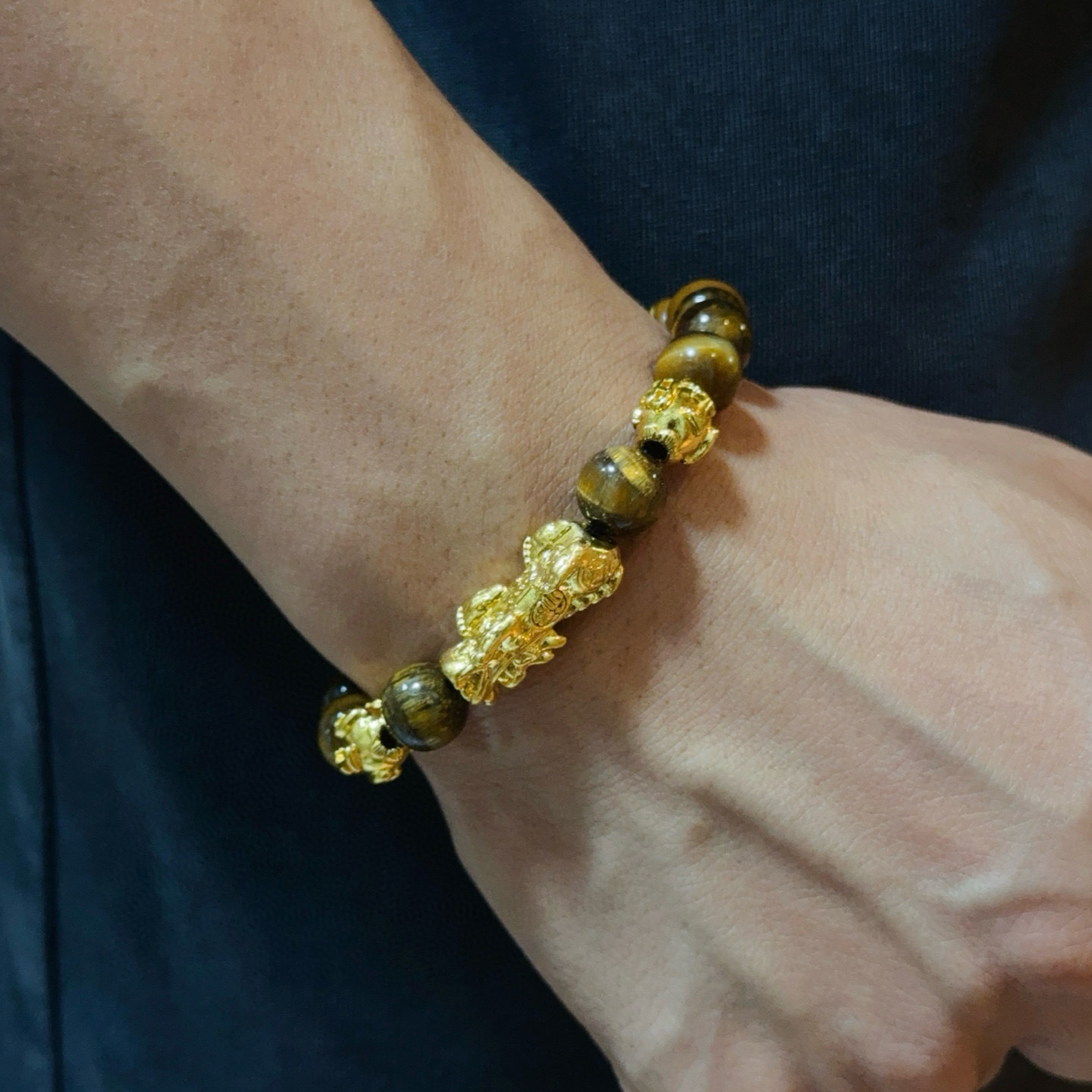 크롬하츠(Chrome Hearts) 타이거 아이(호안석) 십자가 팔찌 악세사리