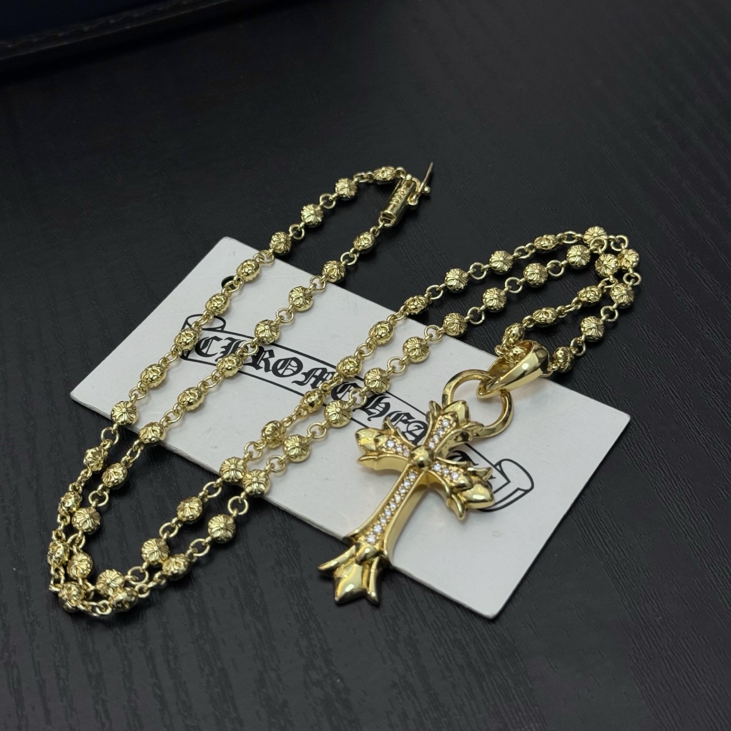 크롬하츠(Chrome Hearts) 골드 십자가 볼 체인 목걸이 악세사리