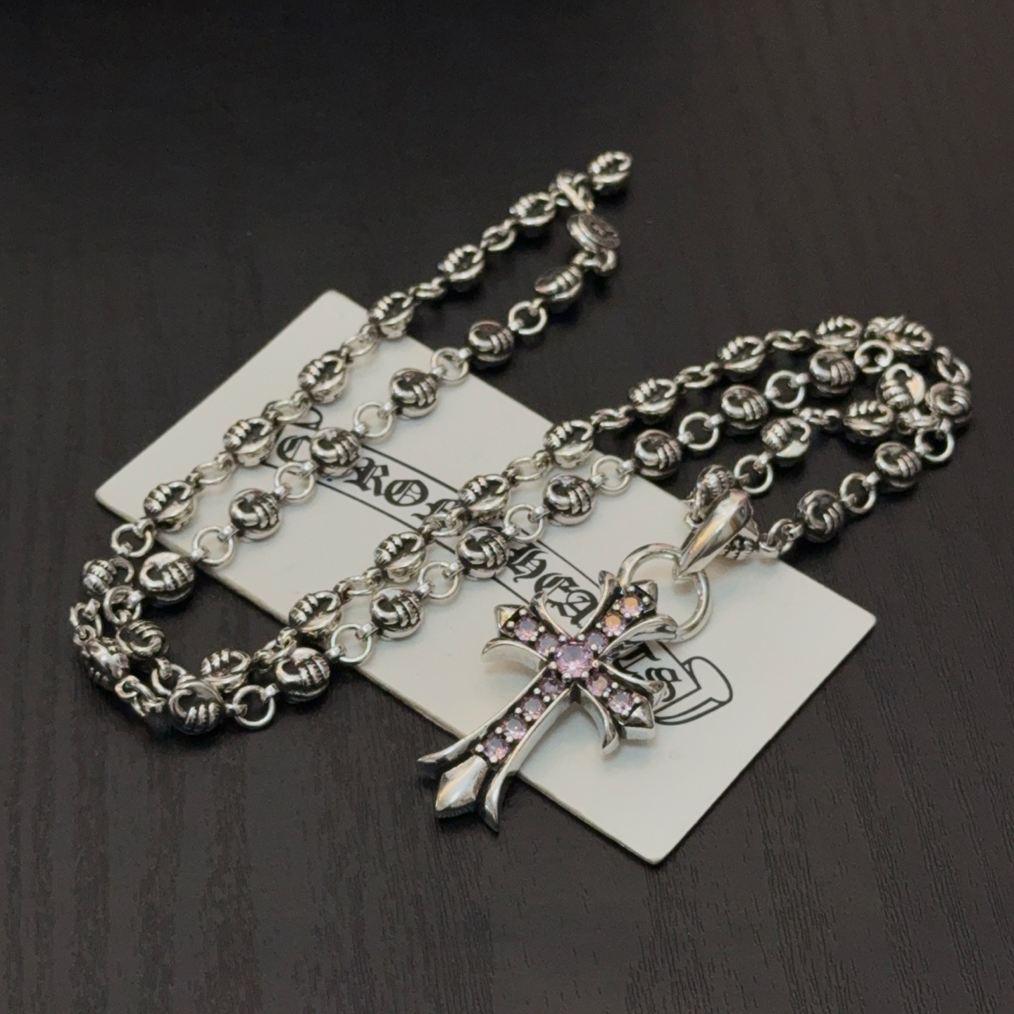 크롬하츠(Chrome Hearts) 크로스 볼 & 핑크 다이아 목걸이 악세사리