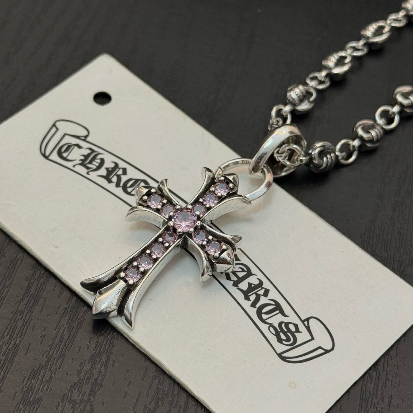 크롬하츠(Chrome Hearts) 크로스 볼 & 핑크 다이아 목걸이 악세사리