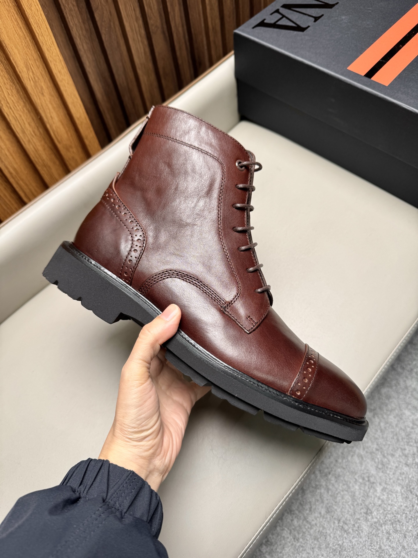 에르메네질도 제냐(Zegna) AOSTA 천연가죽 지퍼 레이스업 부츠 구두 신발