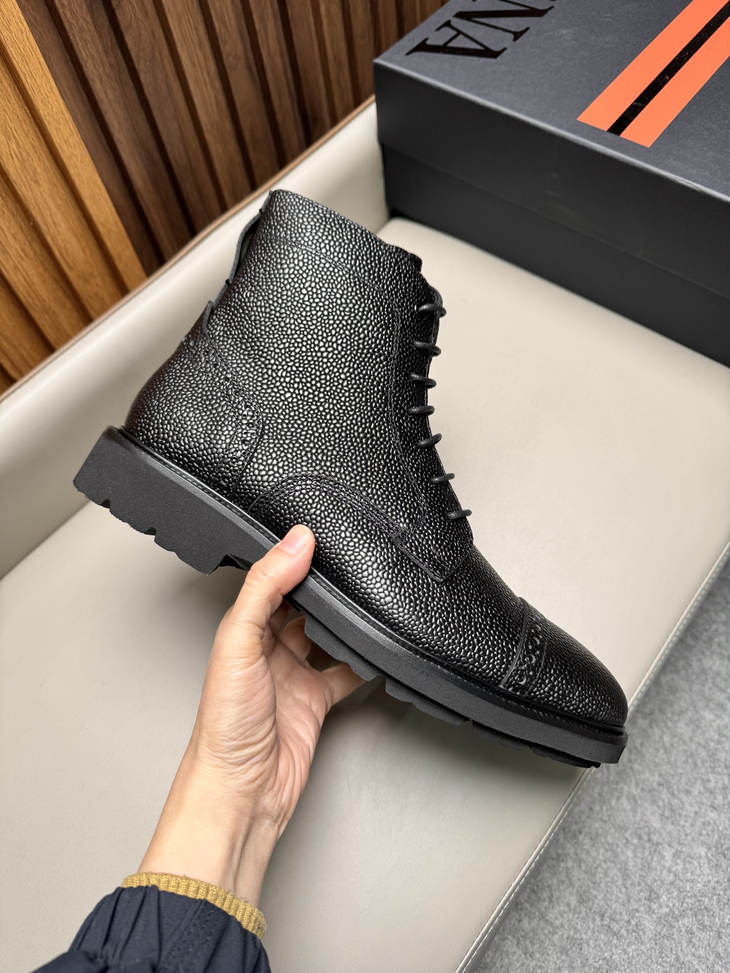 에르메네질도 제냐(Zegna) AOSTA 천연가죽 지퍼 레이스업 부츠 구두 신발