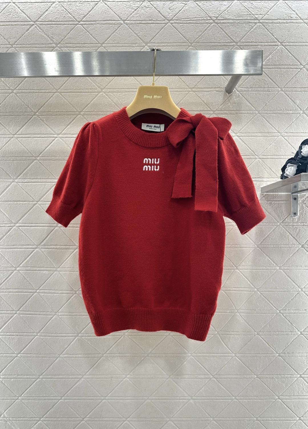 미우미우(MiuMiu) 리본 반팔 니트 & 워머 세트 의류
