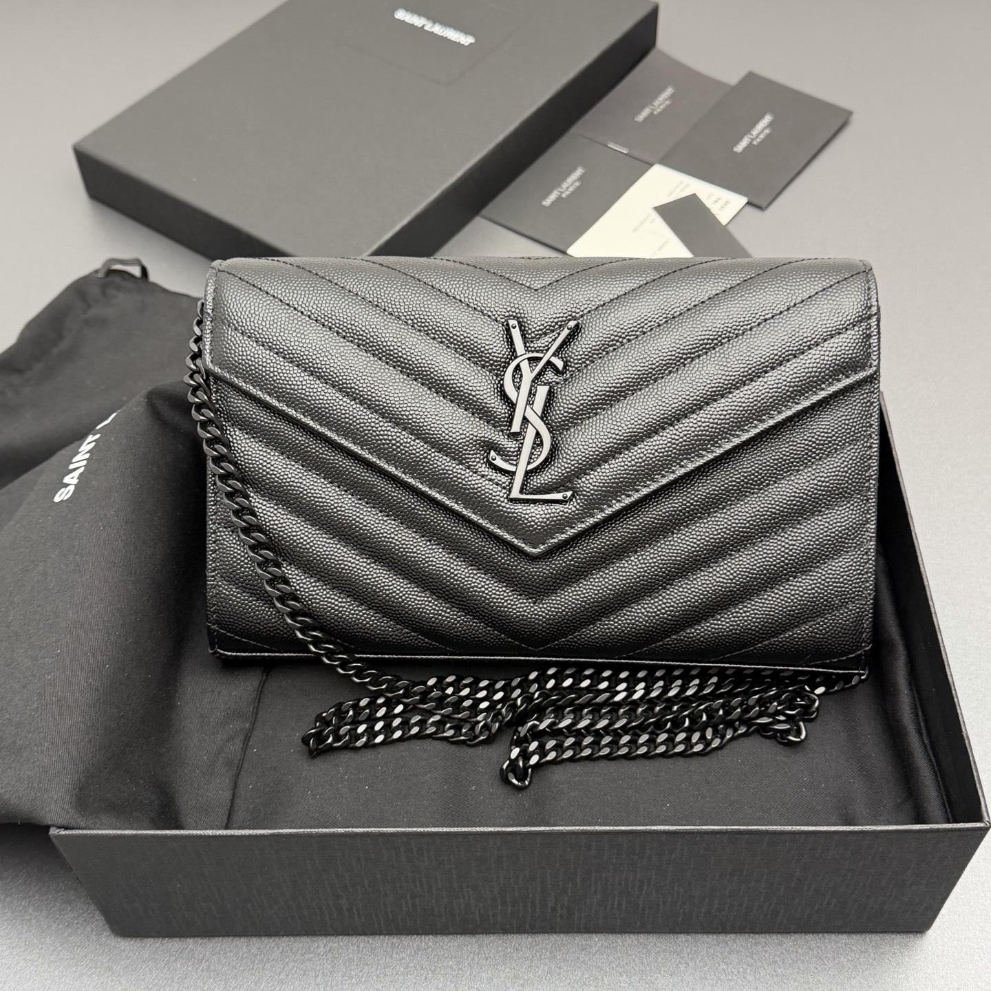 YSL 생로랑 ENVELOPE 체인 월렛 (올 블랙/블랙 로고) 가방