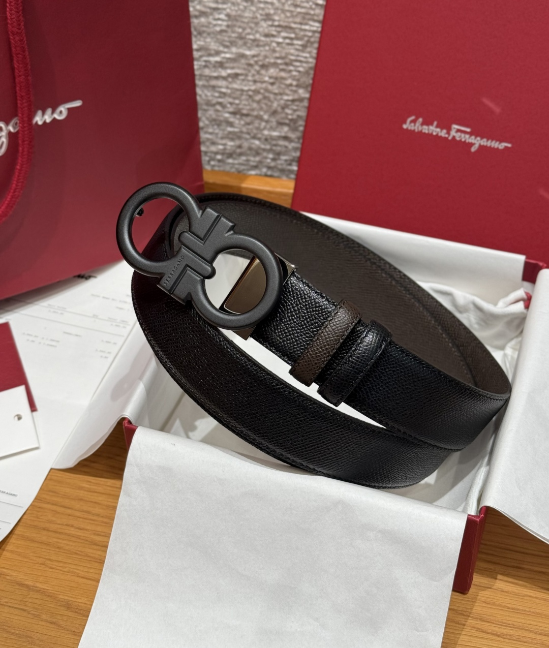 페라가모(Ferragamo) 양면 조절식 Gancini 간치니 팔라듐 벨트