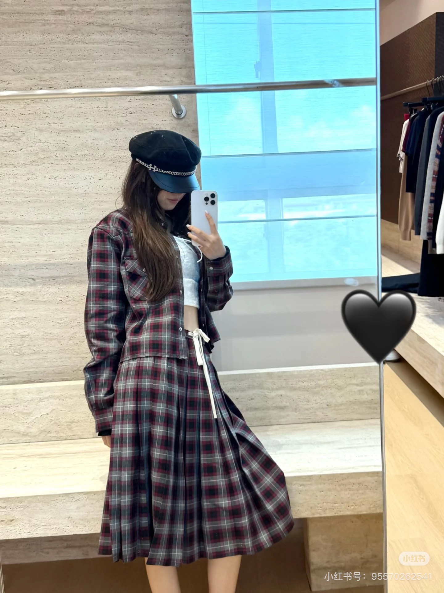 miumiu 미우미우 체크 울 셔츠 & 스트링 플리츠 스커트 치마 셋업 세트 의류