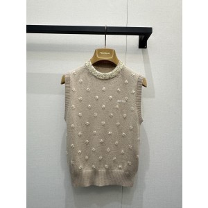 miumiu 미우미우 시퀸 플라워 자수 캐시미어 니트 베스트 조끼 의류