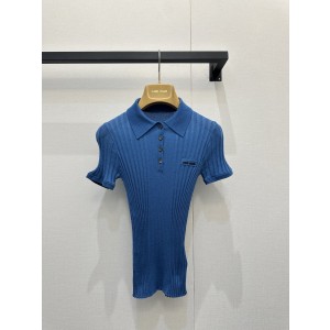 miumiu 미우미우 클라인 블루 골지 폴로 반팔 니트 티셔츠 의류