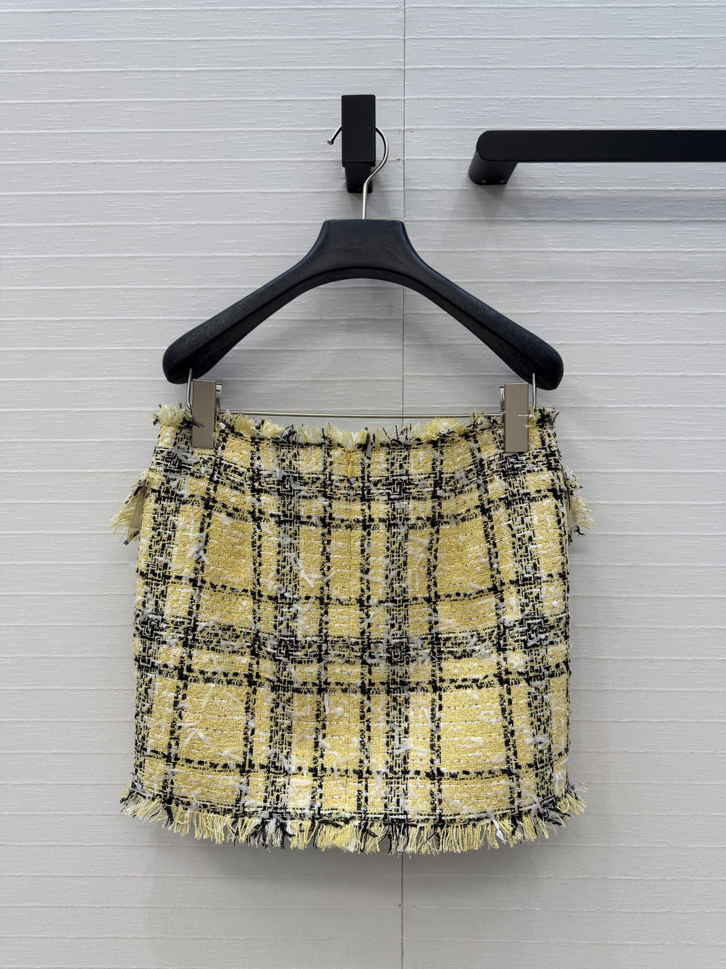 Balmain 발망 옐로우 블랙 체크 트위드 미니스커트 치마 의류