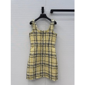 Balmain 발망 옐로우 블랙 체크 트위드 슬리브리스 원피스 의류