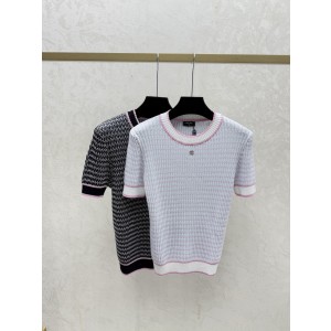 Chanel 샤넬 프리미엄 배색 스트라이프 라운드 니트 반팔 의류